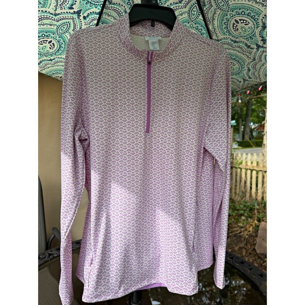 Sigrid Olsen Golf & Tennis Women's XL Purple/White Geometric 1/4 Zip Mock Neck